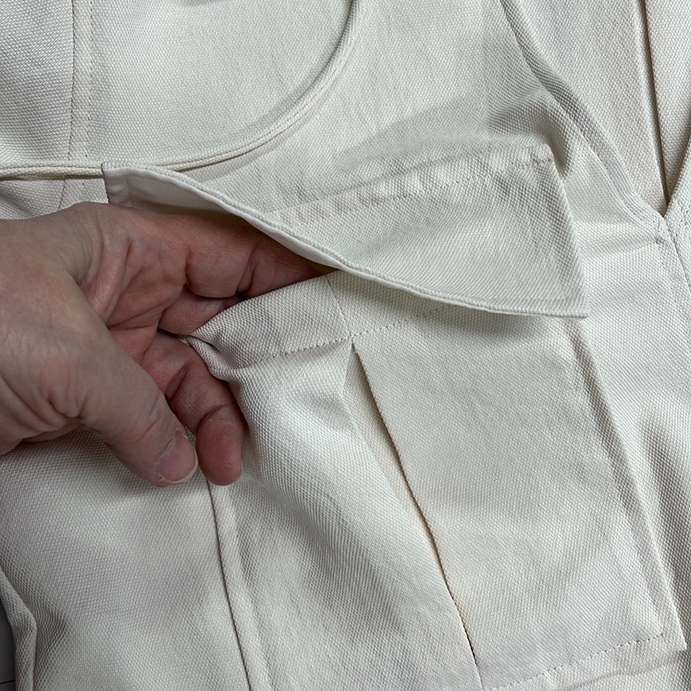 REISS Fleur Twin Pocket V-Neck Back Detail Lagenlook Minimalist Cream Blouse 0 - Picture 6 of 16